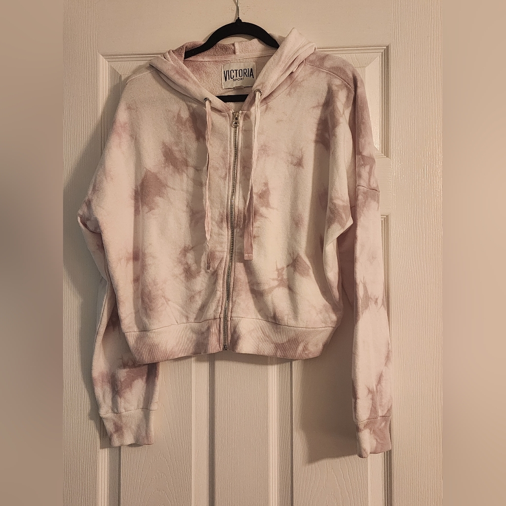 Victoria Secret Graphic Zip Up Hoodie NWOT White Tyr Dye
